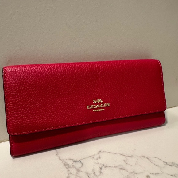 Coach Cherry Red and Gold Soft Leather Trifold - Picture 14 of 16